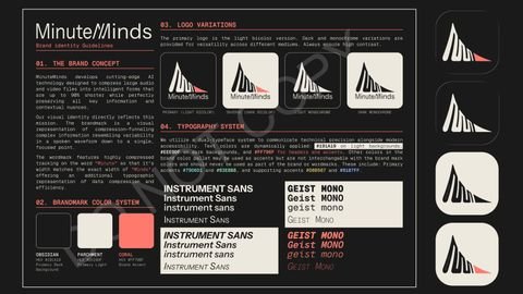 MinuteMinds brand identity guidelines: logo variations, colors and typography