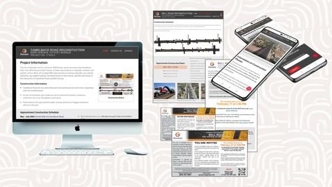 Project website, construction notices and meeting invitations in English and Spanish for City of Glendale road reconstruction projects on Bell Road and Camelback Road.
